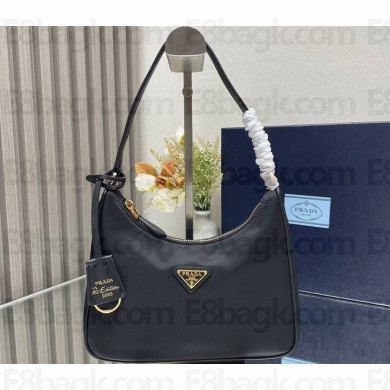 Prada Re-Edition 2005 Re-Nylon and Saffiano Mini Hobo Bag 1NE204 Black/Gold 2024