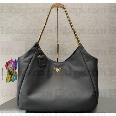 Prada Soft Calfskin Leather Chain Tote Bag 1BA638 Black/Gold 2024