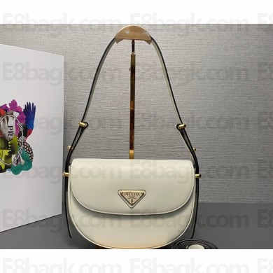 Prada Arqué leather shoulder bag with flap 1BD365 White 2024