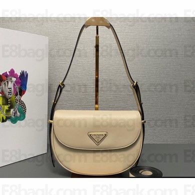 Prada Arqué leather shoulder bag with flap 1BD365 Beige 2024