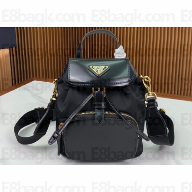 Prada Small Re-Nylon and brushed leather backpack Bag 1BZ075 Black 2024