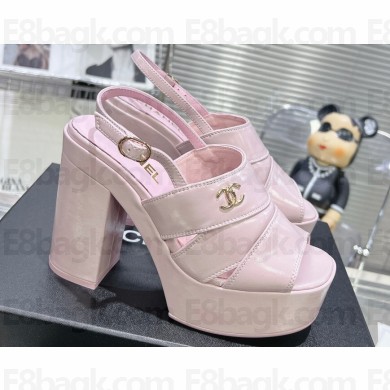 Chanel Patent Crumpled Lambskin Platform Sandals G45016 Light Pink 2024