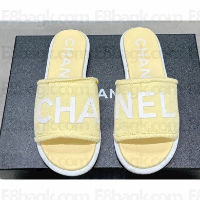 Chanel Logo Fabric Flat Mules Yellow 2024