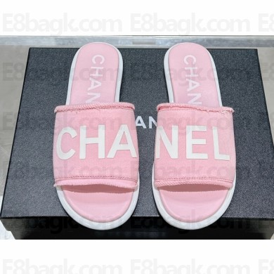 Chanel Logo Fabric Flat Mules Pink 2024