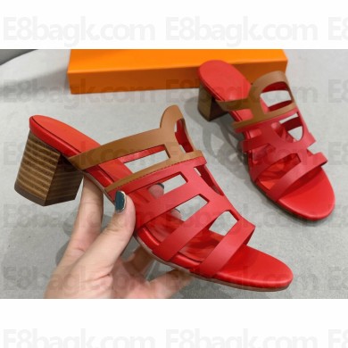 Cheap Sale Hermes Celena Sandals Red/Brown with Chaine d'Ancre