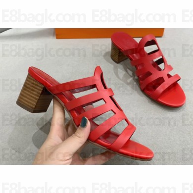 Cheap Sale Hermes Celena Sandals Red with Chaine d'Ancre