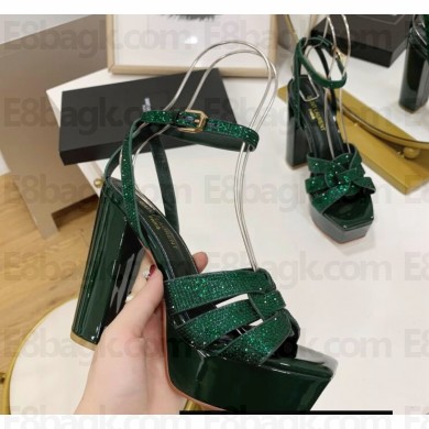 Cheap Sale Saint Laurent Platform Tribute Sandals Crystals Green