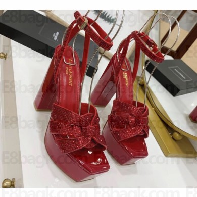 Cheap Sale Saint Laurent Platform Tribute Sandals Crystals Red