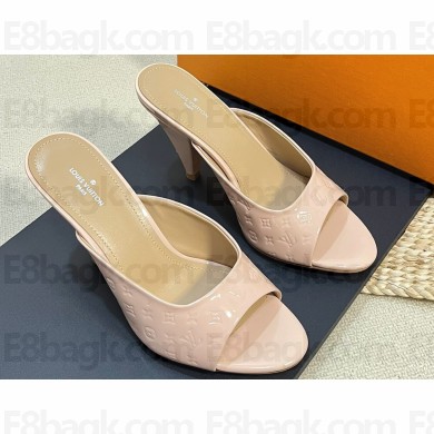 Louis Vuitton Heel 8.5cm Super Mules in Monogram-debossed patent calf leather Beige 2024