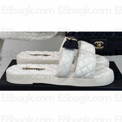 Chanel Lambskin Quilting and Bow Mules White 2024