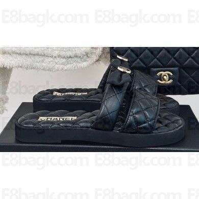 Chanel Lambskin Quilting and Bow Mules Black 2024