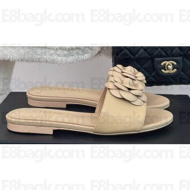 Chanel Heel 1.5cm Lambskin Mules with Camellia G45499 Beige 2024