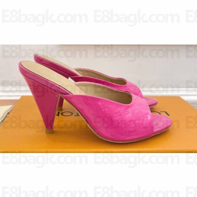 Louis Vuitton Heel 8.5cm Super Mules in Monogram-debossed patent calf leather Fuchsia 2024