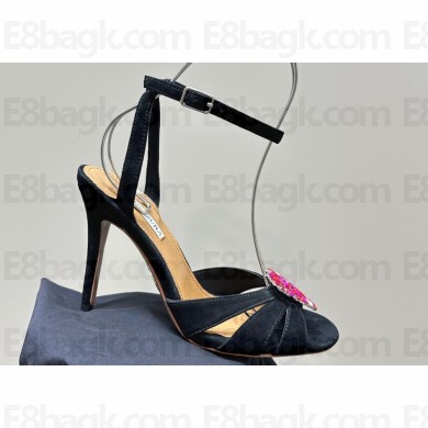 Aquazzura Heel 9.5cm Love Me Sandals in Leather Suede Black 2024