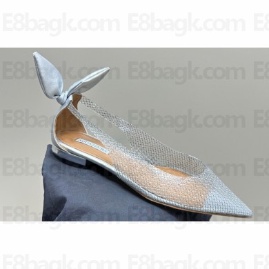 Aquazzura Bow Tie Ballets in Mesh Silver 2024