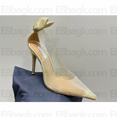 Aquazzura Heel 9.5cm Bow Tie Pumps in Mesh Gold 2024