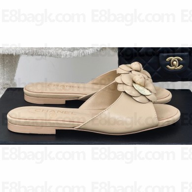Chanel Heel 1.5cm Lambskin Mules with Camellia Beige 2024
