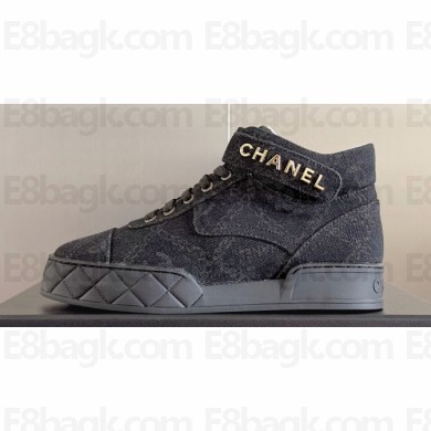 Chanel Denim Sneakers with Ankle Logo Top Quality Black 2024
