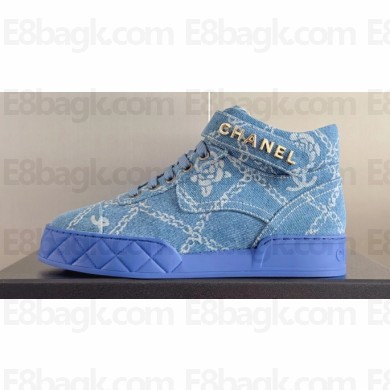 Chanel Denim Sneakers with Ankle Logo Top Quality Blue 2024