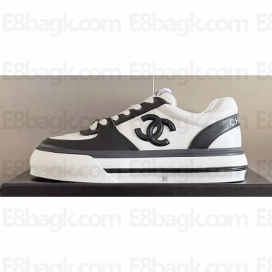 Chanel Calfskin CC Logo Sneakers Top Quality White/Black 2024