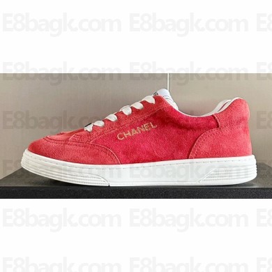 Chanel Suede Calfskin Logo Sneakers Top Quality Red 2024