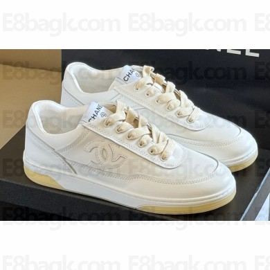Chanel CC Logo Calfskin Sneakers G39978 White/Yellow 2024