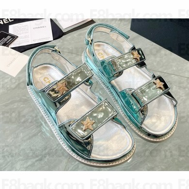 Chanel CC Logo Beach Sandals Star Patent Light Green Spring 2024