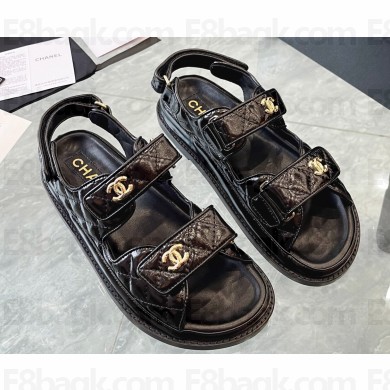 Chanel CC Logo Beach Sandals Patent Black Spring 2024