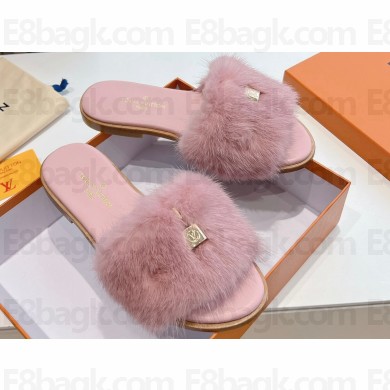 Louis Vuitton Mink Fur Lock It Flat Mules Pink 2024