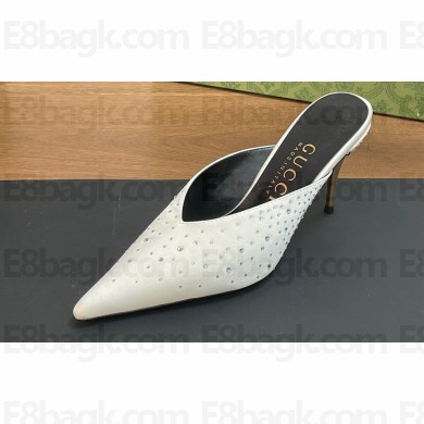 Gucci Heel 8.5cm crystal-embellished Satin Mules White 2024