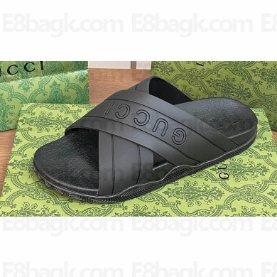 Gucci Criss-cross Rubber Women/Men Slide Sandals Black 2024