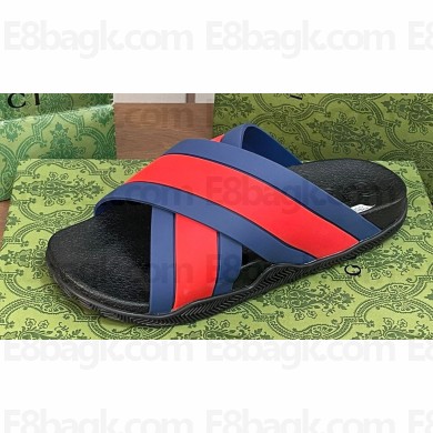 Gucci Criss-cross Rubber Women/Men Slide Sandals Red/Blue 2024