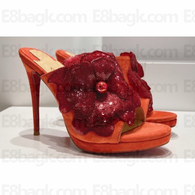 Christian Louboutin Heel 12cm Suede leather Mules with Sequins Rose Red 2024