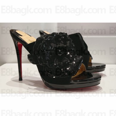 Christian Louboutin Heel 12cm Suede leather Mules with Sequins Rose Black 2024
