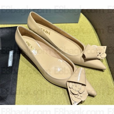 Prada Heel 4.5cm Brushed leather pumps with floral appliqués and Architectural details 1I363N Beige 2024