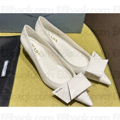 Prada Heel 4.5cm Brushed leather pumps with Architectural details White 2024