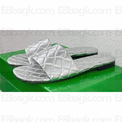 Bottega Veneta Leather Amy Flat mules with Intreccio pattern Silver 2024