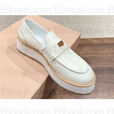 Miu Miu Platform 5cm Loafers in Brushed Leather Creamy 2024