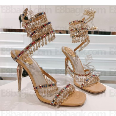 Rene Caovilla sculpted acetate Heel 9.5cm Chandelier Crystal Sandals Beige 2024