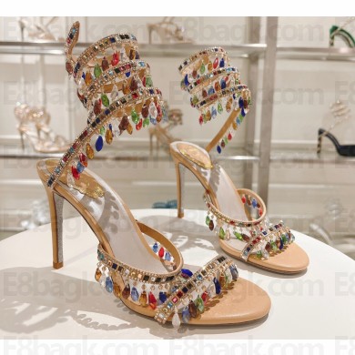 Rene Caovilla Heel 9.5cm Chandelier Crystal Sandals Beige/Multicolor 2024