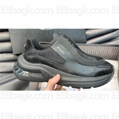 Prada Systeme brushed leather Men's sneakers with bike fabric and suede elements Black 2024
