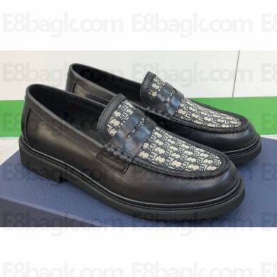 Dior Explorer Men's Loafers in Black Smooth Calfskin and Beige and Black Dior Oblique Jacquard 2024