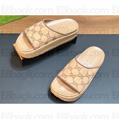 Gucci Women/Men platform Rubber slide sandals GG Beige 2024