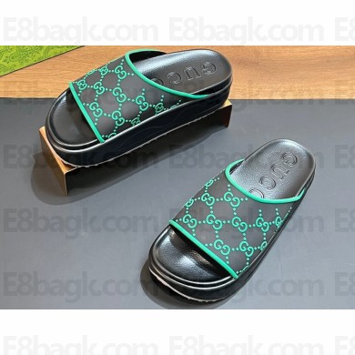 Gucci Women/Men platform Rubber slide sandals GG Black/Green 2024
