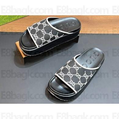 Gucci Women/Men platform Rubber slide sandals GG Black/White 2024