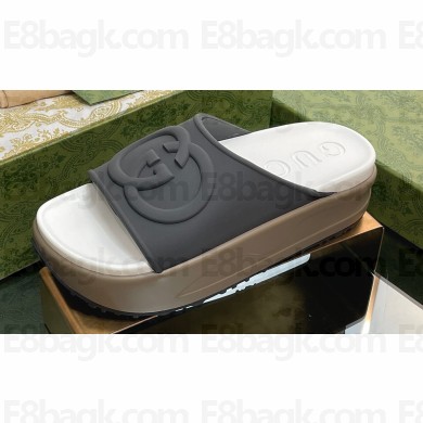 Gucci Women/Men platform Rubber slide sandals with Interlocking G Dark Gray 2024
