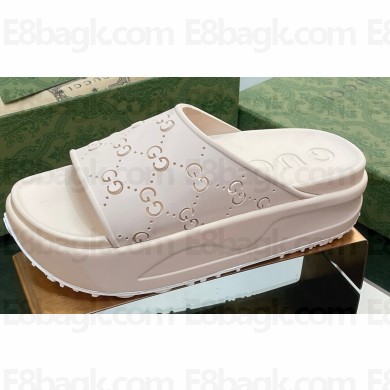 Gucci Women/Men platform perforated GG Rubber slide sandals White 2024