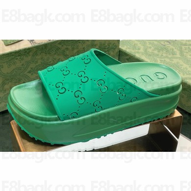Gucci Women/Men platform perforated GG Rubber slide sandals Green 2024