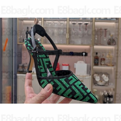 Fendi Colibrì Lite high-heeled 8.5cm slingbacks chenille Green 2024