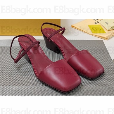 Fendi Heel 5cm Calfskin leather Square Toe slingbacks Dark Red 2024